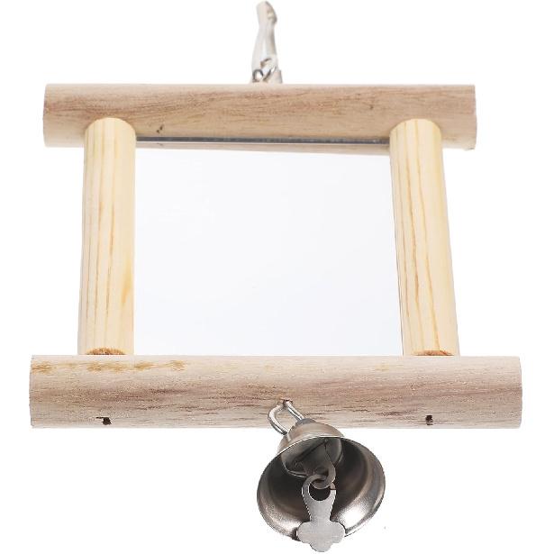 FRCOLOR Parrot Mirror Toy Parakeet Woody Toy Chicken Toys for Chicks Bird Cage Mirror Parrot Chewing Bird Mirror with Rope Bird Accessory Hanging