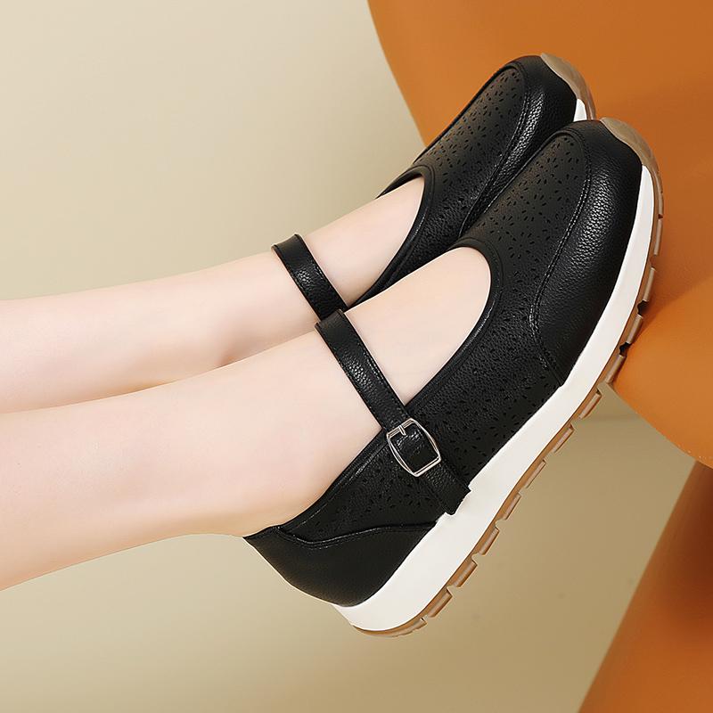 Soft Genuine Leather Hollow Out Platform Sneakers Women Breathable Sports Shoes Woman Comfort Non Slip Walking Flats Mujer