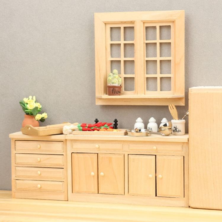 Natural Wood Dollhouses Kitchen Cabinet Miniature Furniture Model Figurine For Realistic Scene Display Arrangement