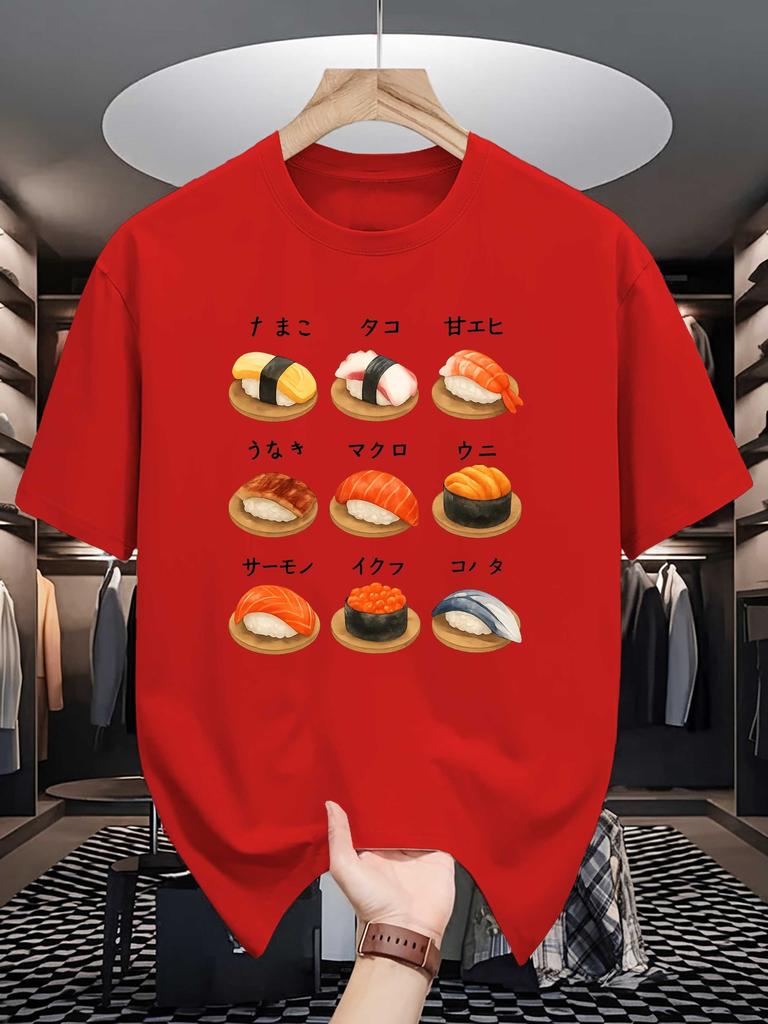 Japanese sushi Retro Print Unisexs Crew Neck T Shirt Oriental Warrior Graphic Short Sleeve Casual Cotton Fashion Street Tees