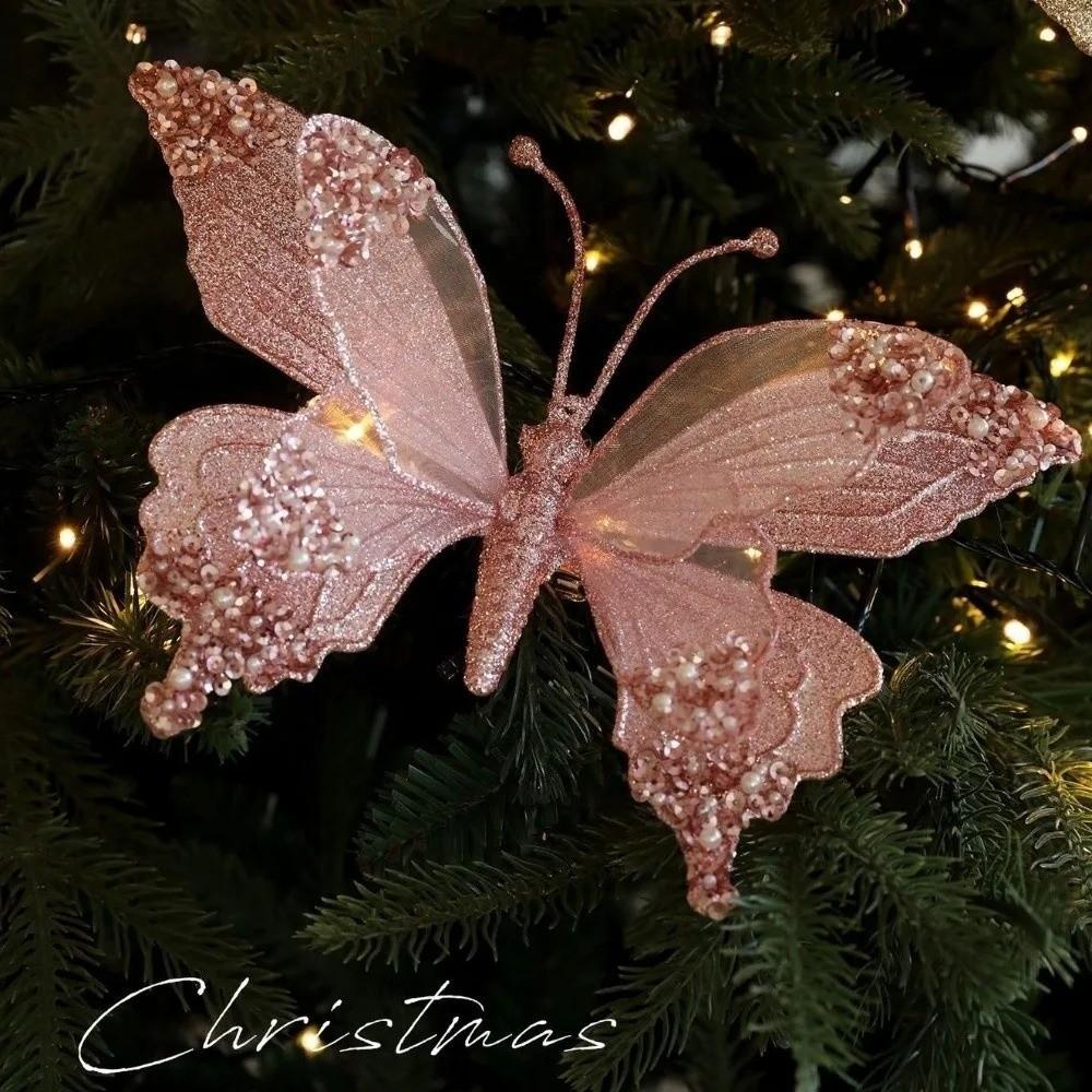 25cm Christmas Artificial Butterfly Sparkling Christmas Hanging Decoration New Christmas Gift