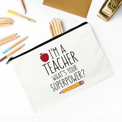 Ich bin Lehrer Was ist Ihre Superkraft Damentasche Große Kapazität Etui Schule Schreibwaren Zubehör Aufbewahrungstaschen Reise Waschtasche Lehrergeschenke