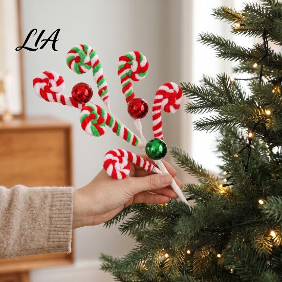 Xmas Vase Filler Christmas Candy Cane Pick, Red White Green Plush Stem, Tree Decoration Branch for Filler, Wreath, Decor