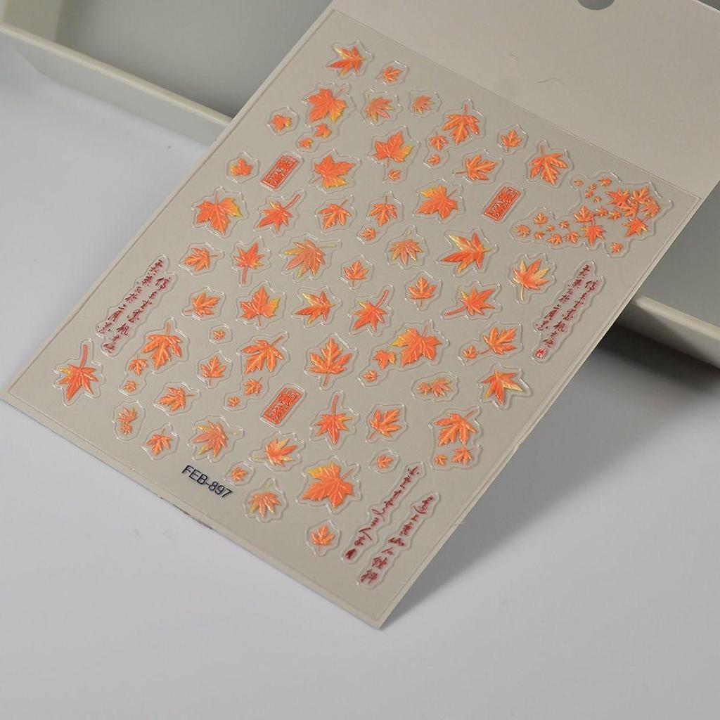Vintage Herbst Ahornblatt 3D Nail Art Aufkleber