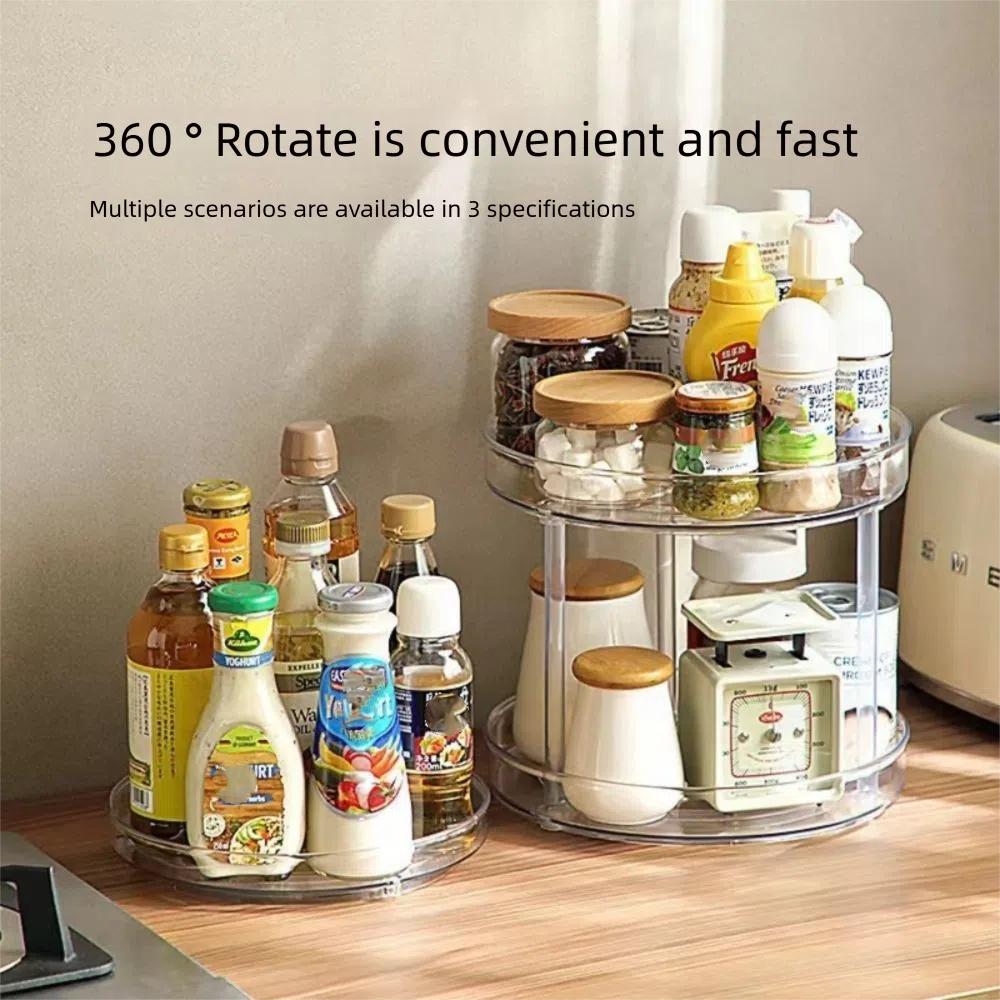 1/2/3-layer KitchenStorage Rack 360 Rotating Multifunction Spice Seasoning Shelf Clear Large-capacity Makeup Storage Trays