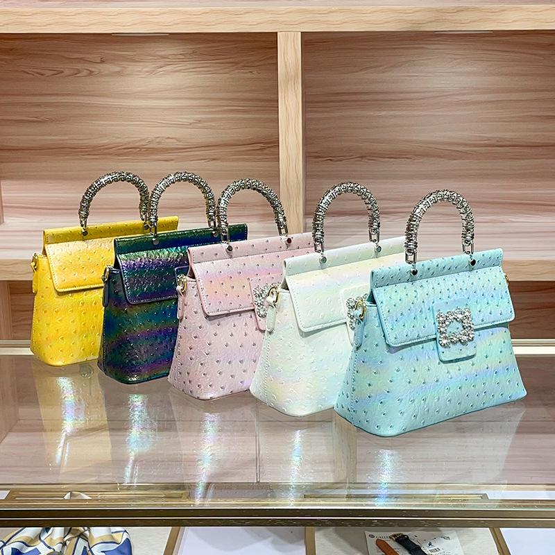 High-End 2025 Damen Crossbody-Tasche aus echtem Leder mit Strass-Straußenmuster