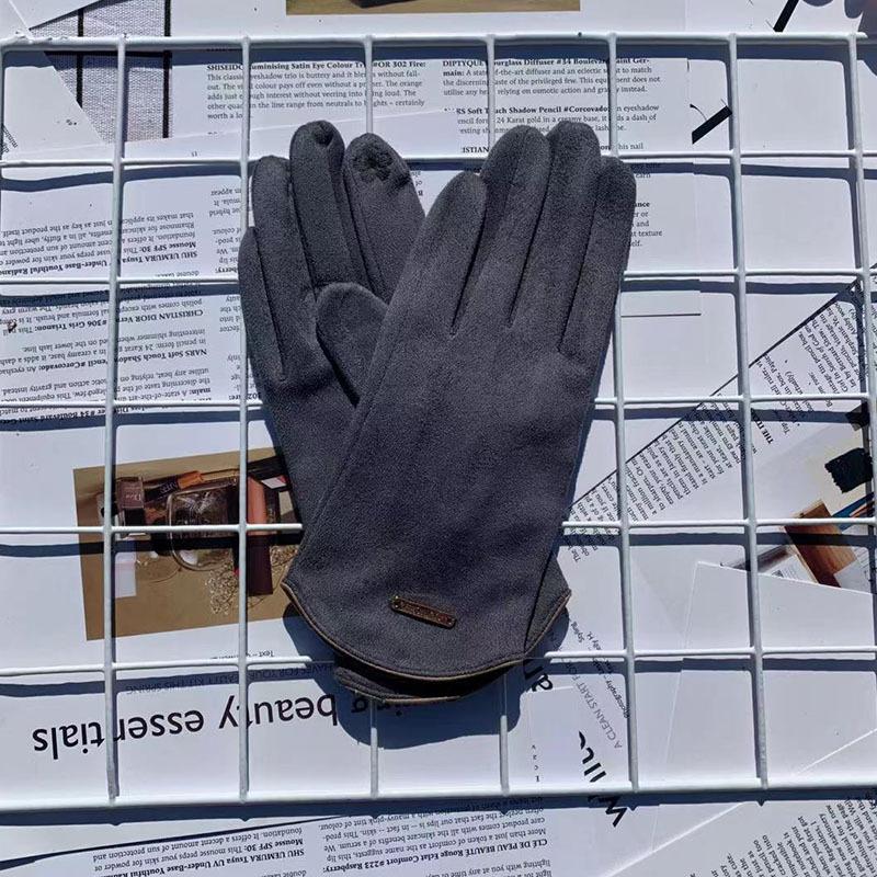 Suede Thermal Gloves Fleece Thickened Driving Gloves Outdoor Sports Touch Screen Split-Finger Gloves Women