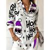 Women's long-sleeved shirt, trendy Santa Claus pattern, versatile commuting daily wear