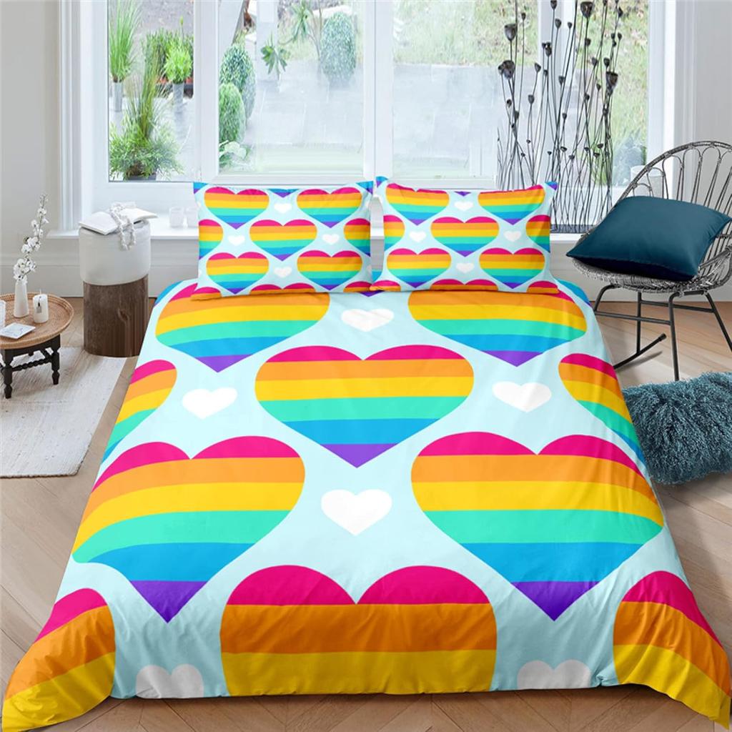Colorful Swirl Bedding Set,Rainbow Stripes Duvet Cover Twin King Size Pride Theme Comforter Cover Abstract Art Bedspread Cover