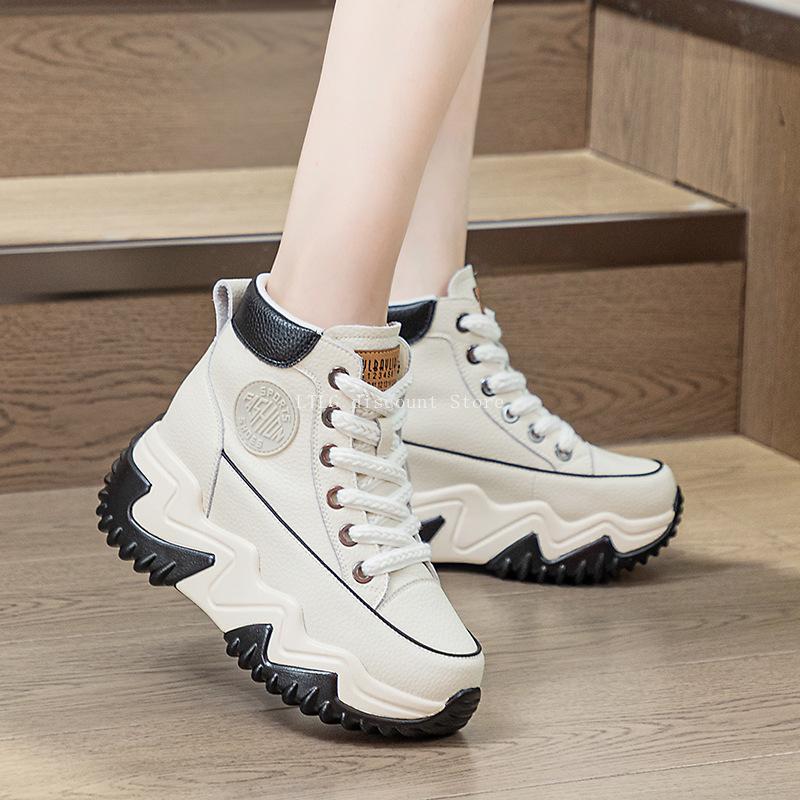 Women's Platform Sneakers Boots  White Yellow Girl Student Shoes Thick Bottom Black Sports Trainers Plataforma Mujer  New