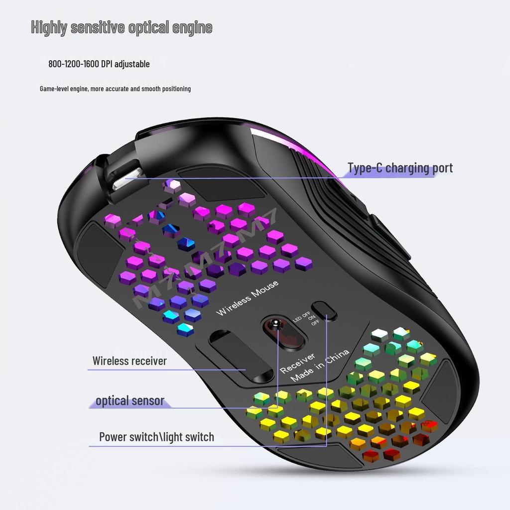 RGB Wireless Gaming & Office Mouse, 7200 DPI, Wired/Wireless for Esports