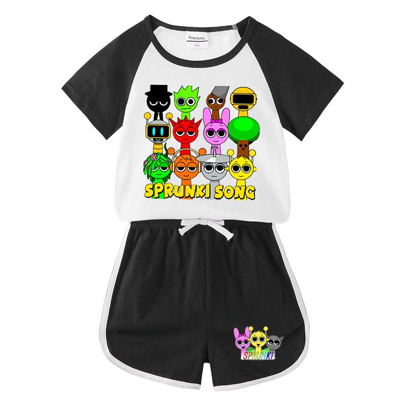 Kids' Summer Color Block Sports Set: Short Sleeve Tee & Hot Pants Two-Piece