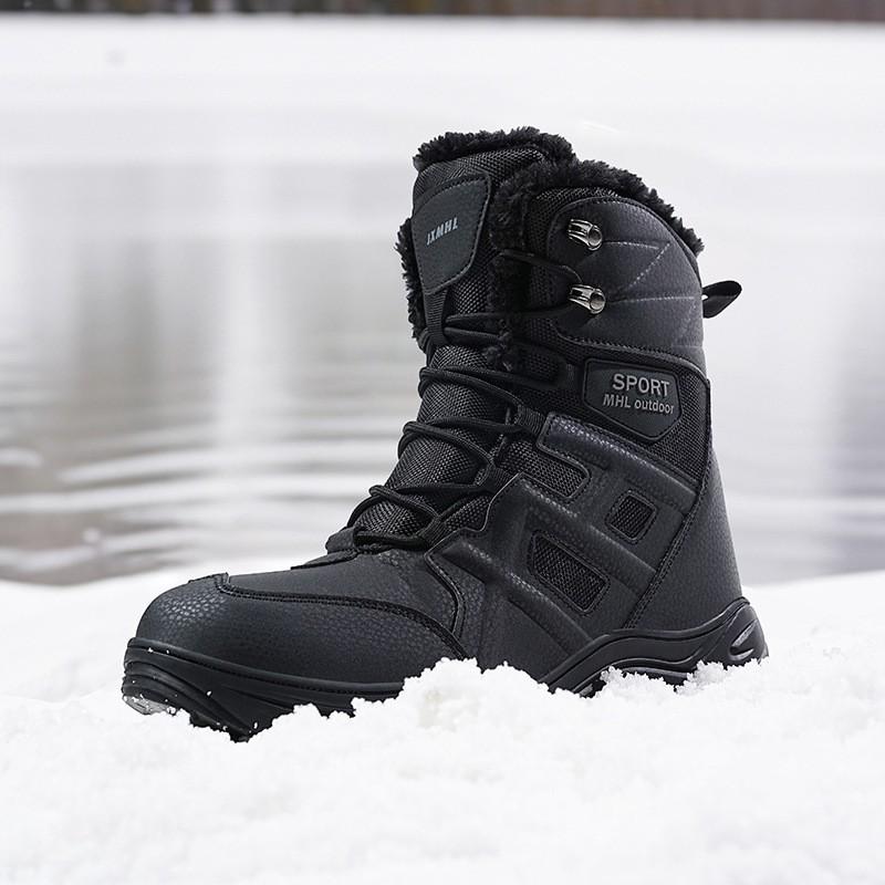 Mens Winter Snow Boots Waterproof Thick Fleece Lined Outdoor Tactical Hiking Mid-Calf Rubber Sole