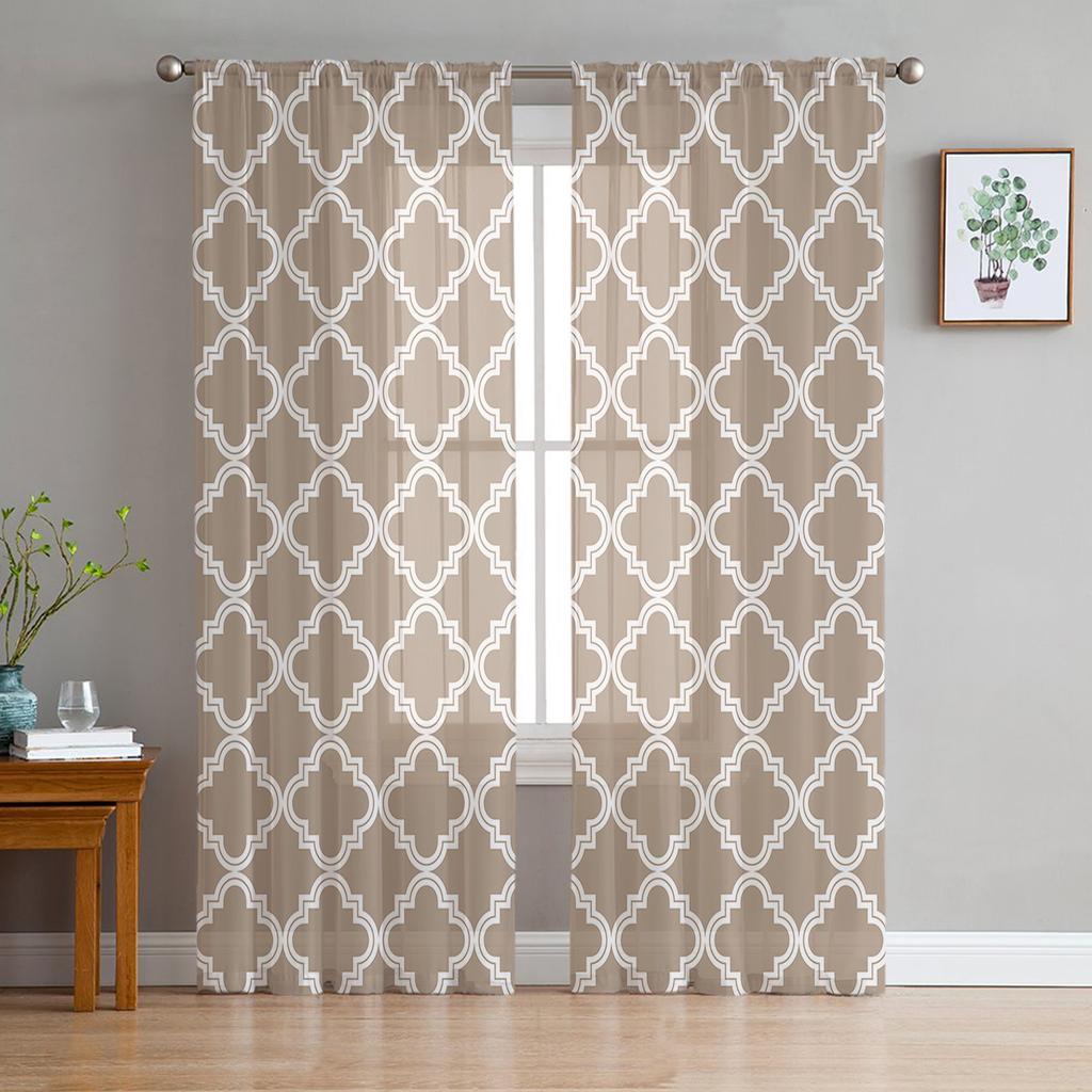 White Geometric Morocco Sheer Curtains for Living Room Modern Voile Curtain Bedroom Tulle Curtains Window Drapes Decor