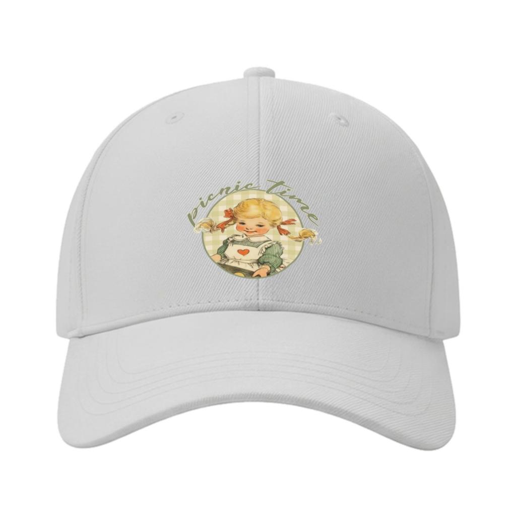 Picnic Time Vintage Girl Graphic Baseball Cap Adult Casual Cotton Adjustable Headwear