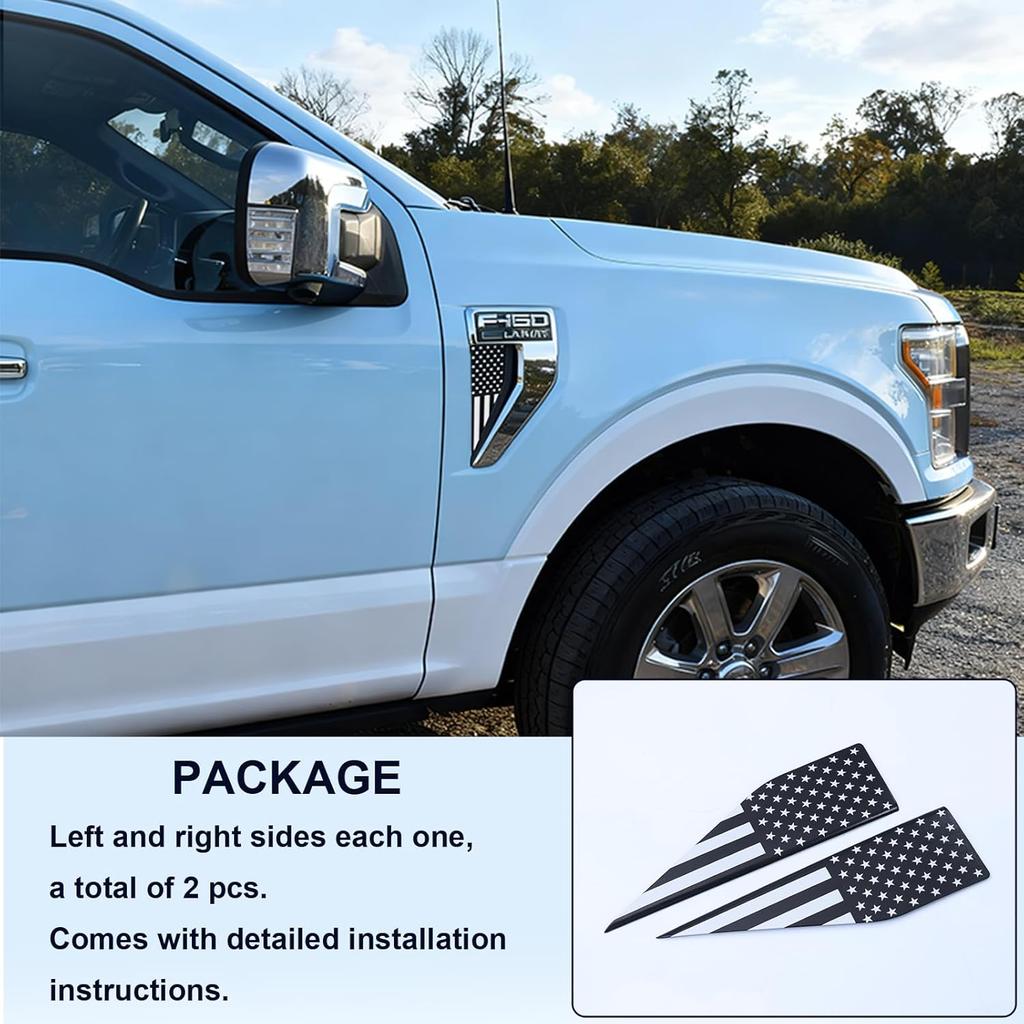 Black American Flag Decor Emblem Decal Compatible with -2025 Ford F150 Accessories Fit F150 Exterior Patch Decor Enhances Truck's Style (Not for
