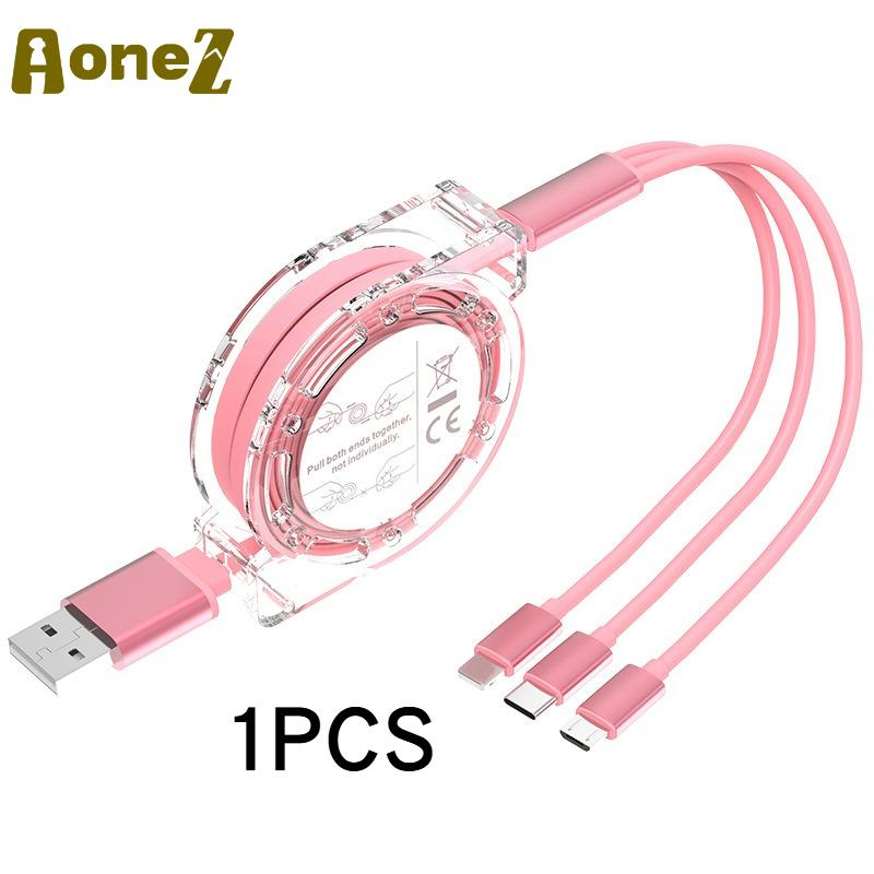 3 in 1 Telescopic Charger Cable USB C Fast Charging for IPhone 15 16 17 Samsung S24 Huawei Android Phone Nylon Braided Durable