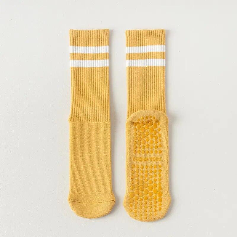 

Простые хлопковые женские носки до середины икры в полоску макарон для йоги, силиконовые нескользящие спортивные носки, носки для танцев, фитнеса, пилатеса в помещении EUR 36-40