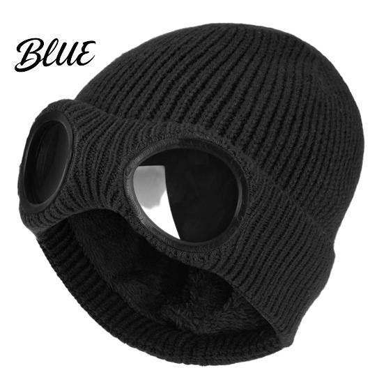 Caldo Berretto Morbido in Acrilico Lavorato a Maglia con Occhiali Unisex Cappello Invernale Foderato in Pile Antivento Termico Cuffia per Ciclismo Sci Moda da Strada