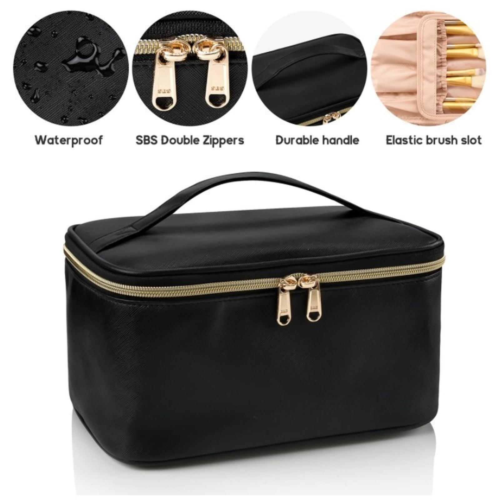 

Makeup Bag Portable Cosmetic Bag Large Capacity Travel Makeup Case Organizer Black For Women Toiletry Bag for Girls Traveling One Size