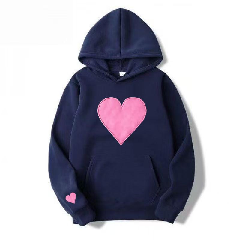 Heart-Shaped Valentine’s Day Loose Casual Couple Hoodie with Plus Velvet