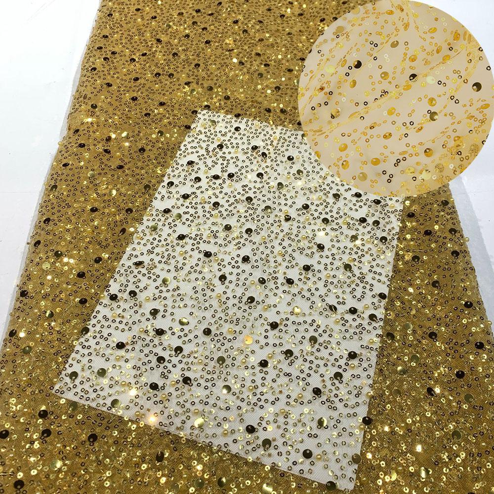 French Style Sequin Mesh Lace Fabric Pearl Bead Heavy Craft Tulle Soft Net For Sewing Women Luxury Dress Robe Trailing Trimming