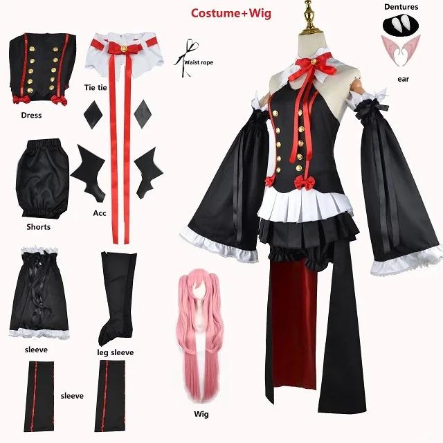 Anime Seraph of the End Krul Tepes Cosplay Vampier Pruik Elf Oren Cosplay Kostuum Voor Vrouwen Halloween Carnaval Feest Comic Con S&Owari No Seraph black
