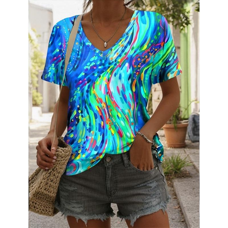 Women's T Shirt Graphic Geometric Vintage Stylish Casual Sleeveless Short Sleeve V Neck Regular Tops Daily Print Summer Spring