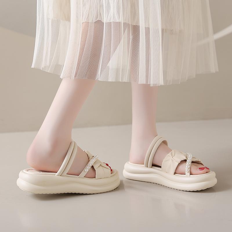 Fashion Aphixta 4.5cm String Bead Sweet Sandals Slip On Women Shoes Two Way Wear Casual Summer Zapatos Mujer Wedges Woman Sandal Size 41
