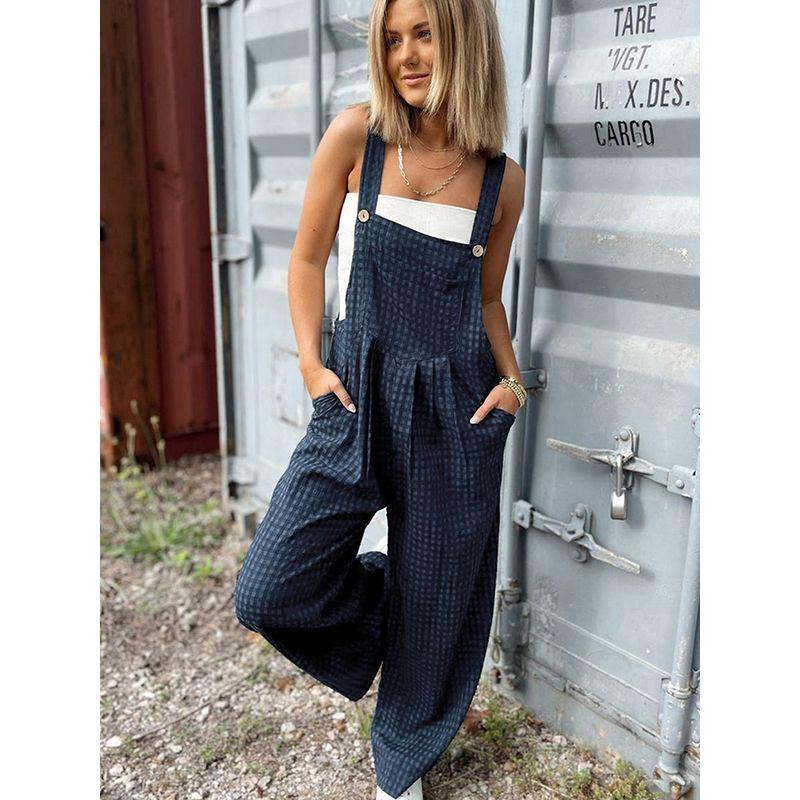 American Shiying Trendy Printed Checks Jumpsuit Women 2025 Summer New Arrival Wide-Leg Suspender Jumpsuit Women