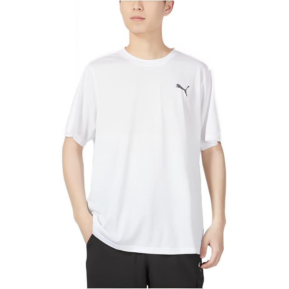 Puma Logo Solid Color Round Neck Pullover Quick-Dry Sports Casual Fitness Breathable Training Running T-Shirt Men T-Shirt White 520141-02