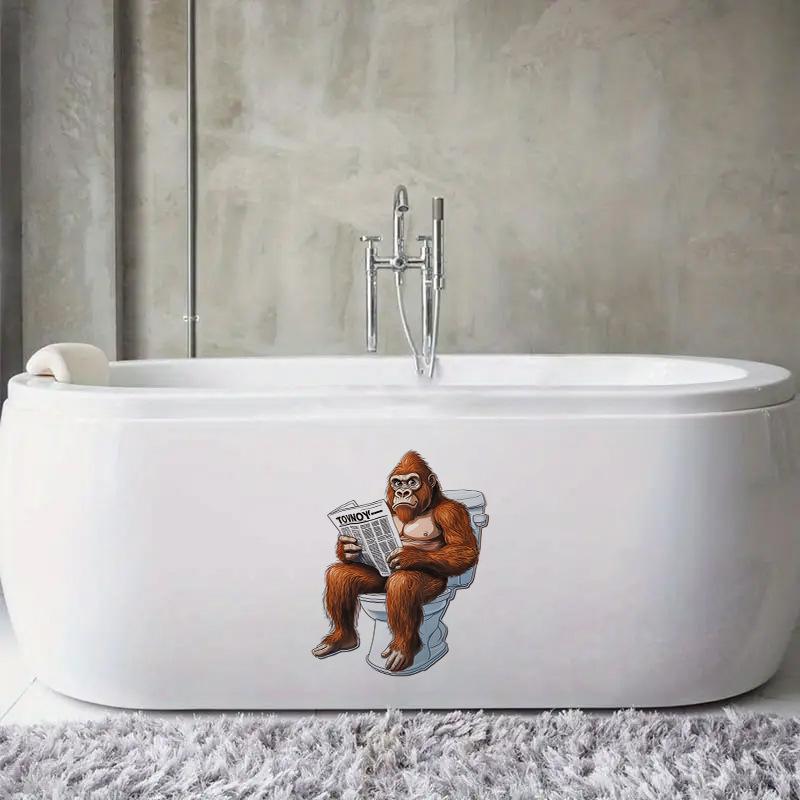 3D Funny Cartoon Gorilla Reading Newspaper Toilet Wall Sticker Self-Adhesive Waterproof Removable Bathroom Home Decor Art