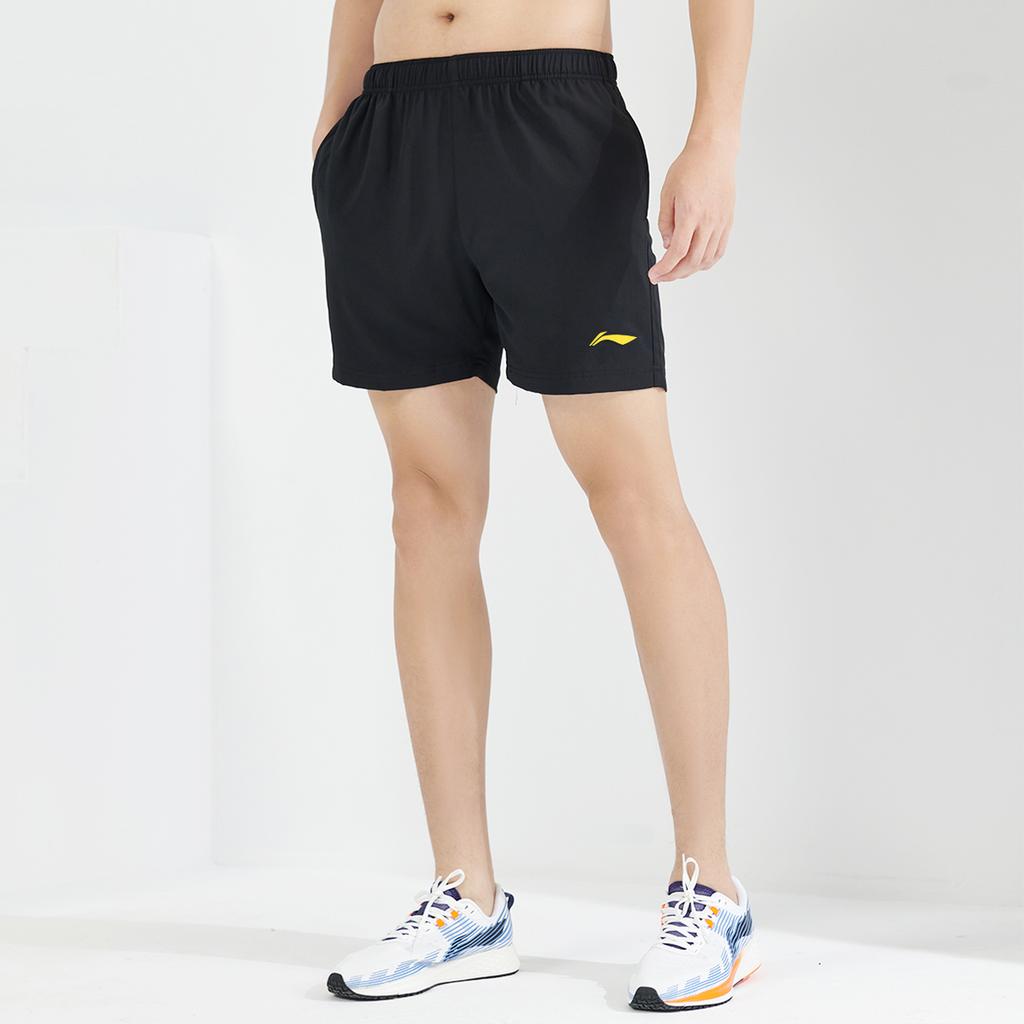 Li Ning Fitness Series Solid Color Logo Loose Mid Waist Sports Shorts Men Shorts Black AKSS013