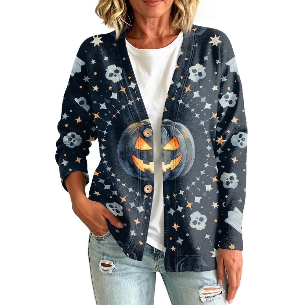 Women's Casual Fashion Long Sleeve Halloween Print Jacket for Party and Everyday Outfits