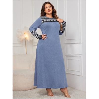 Damen Herbst- und Winter Langarm Locker Bedrucktes Kleid Frühling Rundhals Lässig Bequem Lange Kleider