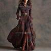 New retro plaid waist and thin irregular design lapel long-sleeved dress women