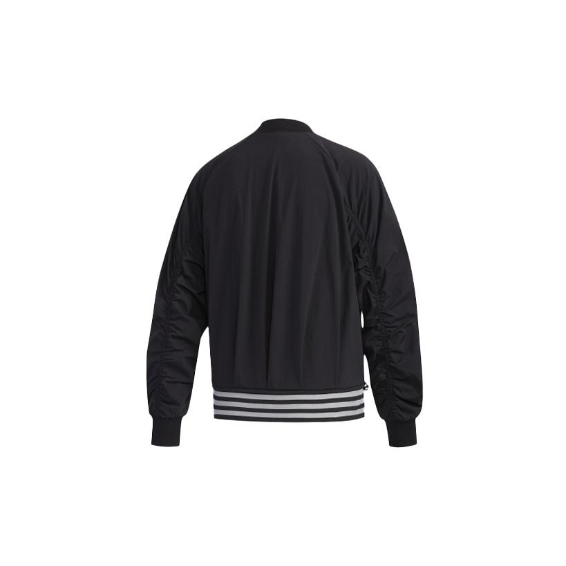Adidas Bomber Logo Wrinkled Solid Loose Sports Jacket Women Jacket Black FU6230