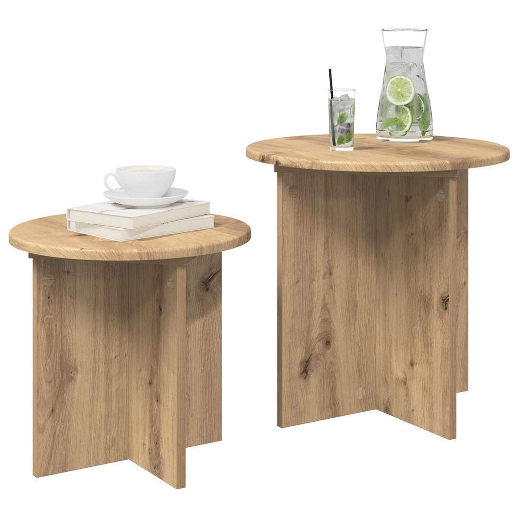 Side Table Set 2 pcs Artisan Oak Wood Based Material