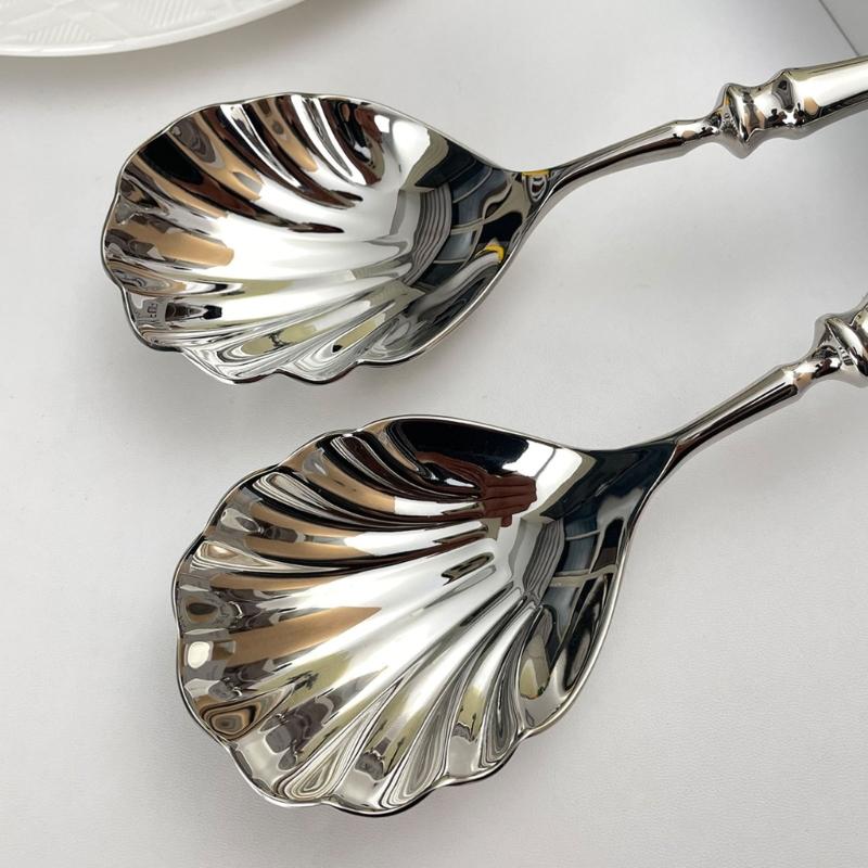 Food Serving Spoon with a Broad Shell-Form Bowl Stainless Steel for Gathering and Transferring Soups, Rice, and Casseroles