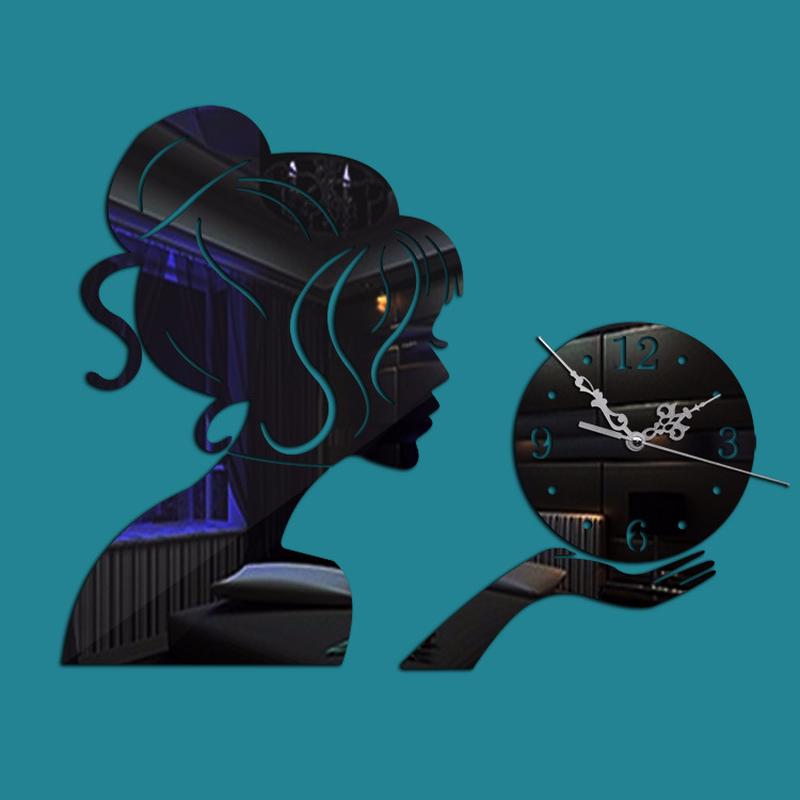 Beauty Girl 3D Acrylic Mirror Wall Clock Modern Design Decorative Mirror Wall Clocks