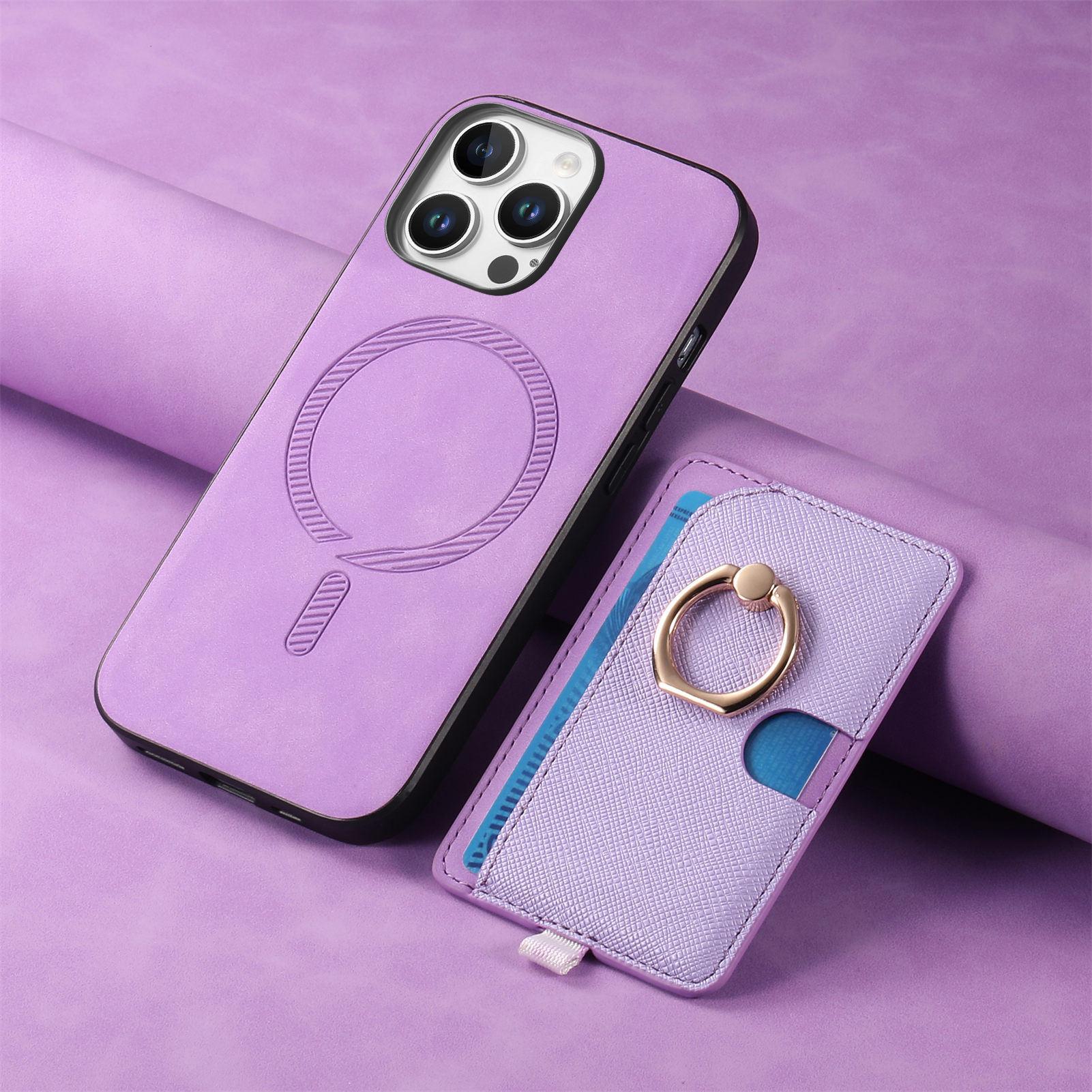 

Для Apple 16 Pro Max мобильный телефон чехол магнитный держатель для карт кольцо чехол для iPhone15 Pro iPhone 7/8/SE 2020/SE3 фиолетовый