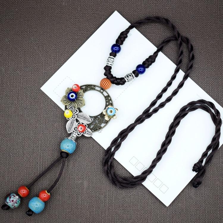 Collana in ceramica intrecciata in stile nazionale retrò, collana da donna, accessori per abbigliamento