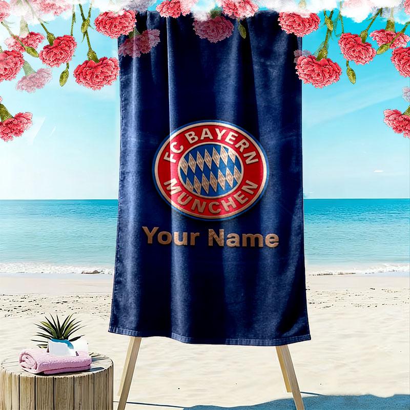 FC Bayern Munchen Custom Name Print Beach Towel, Large Soft Quick Dry Towel for Beach Camping Swimming
