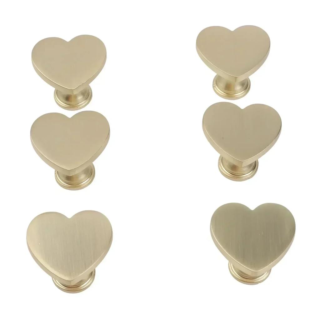 6PCS Gold Zinc Alloy Heart Shaped Cabinet Knobs with Screws for Cupboards Drawers Wardrobes For Home Furniture