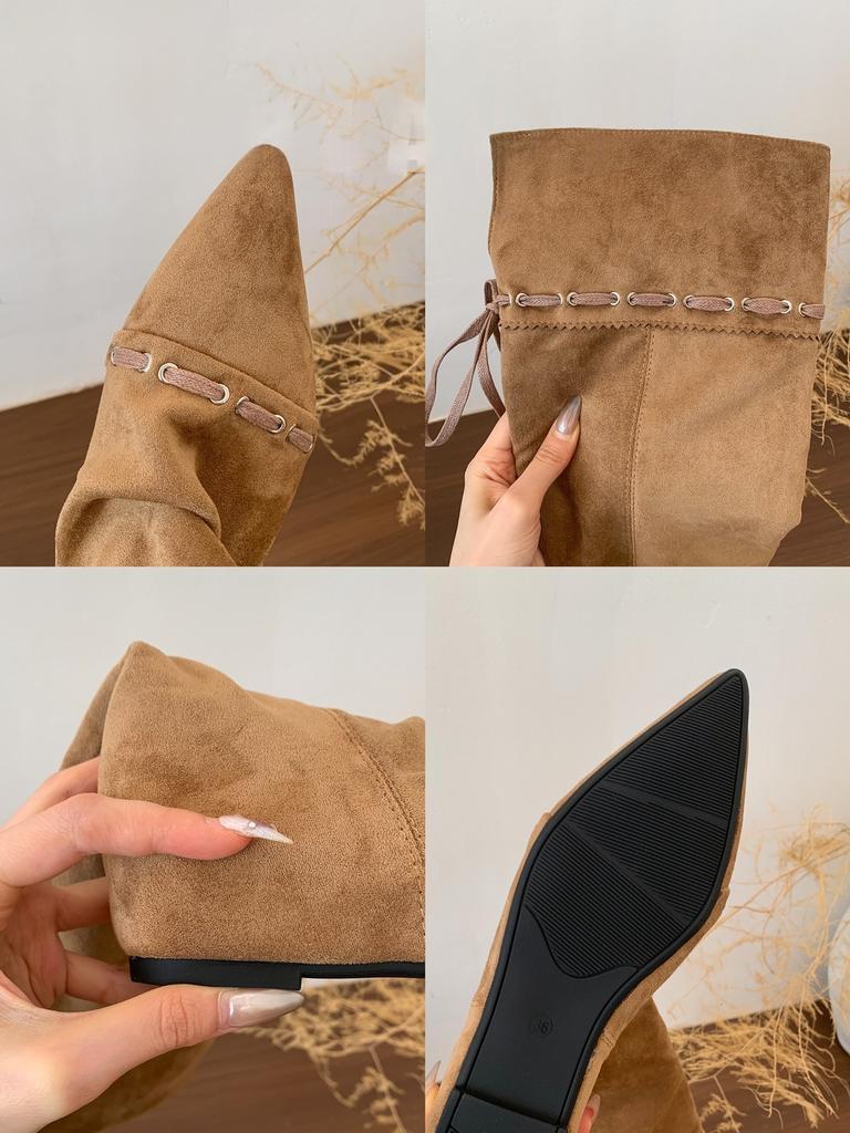 "Wasteland Spice Girls" Inner Heightening Western Cowboy Boots Women's Autumn and Winter Pile Boots Lace-up Skinny Knee Boots