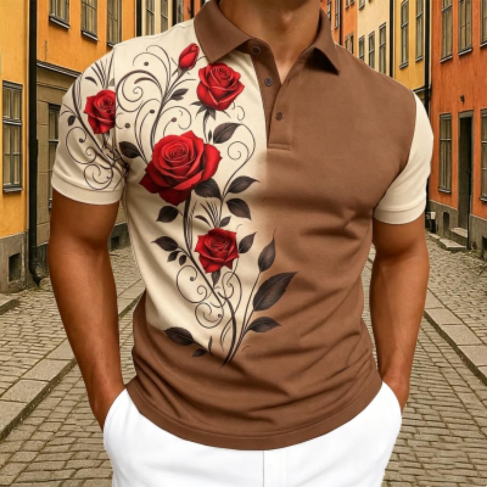Elegant Rose Floral Print Polo Shirt Men's Outdoor Street Short Sleeve Tees Top Summer Home Casual T-shirt Men's and Women's Polo Shirt