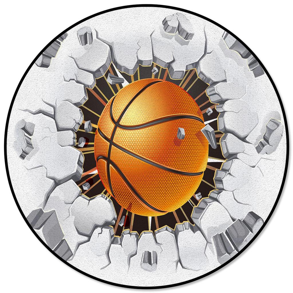 Living Room Bedroom Floor Mats Kids Room Area Rug Basketball Ball Retro Striped Print Round Rug