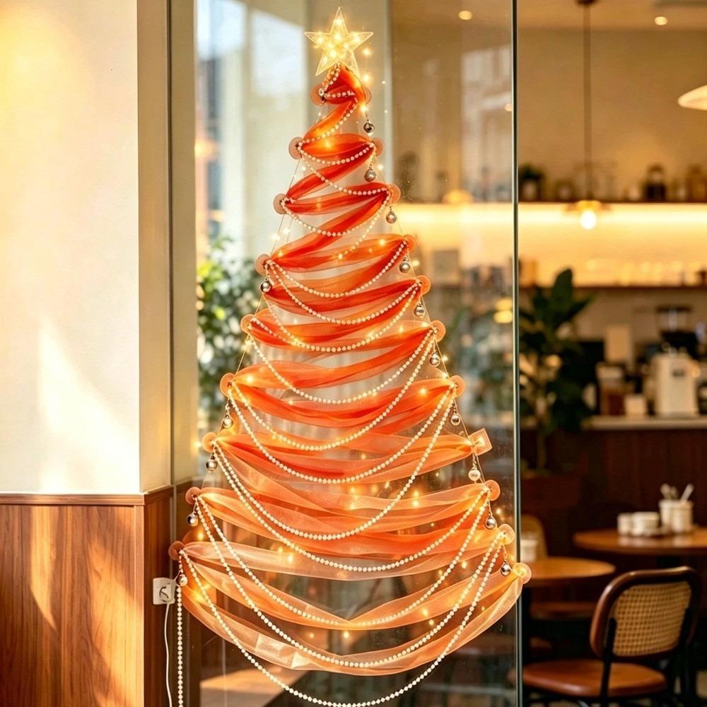 Reusable DIY Xmas Tree Pearls String Christmas Decor Ribbon Christmas Tree Glass Tiles