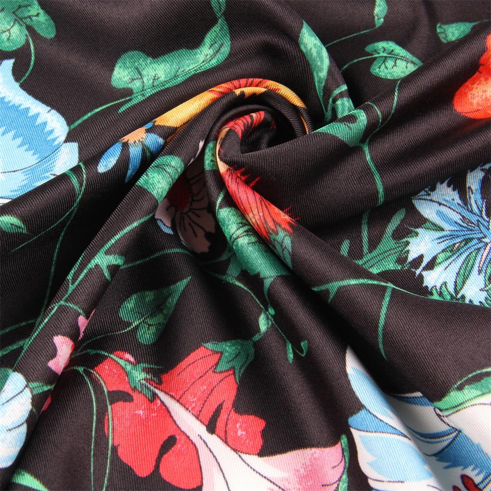 POBING Silk Scarf Women Large Shawls Flowers Print Stoles Square Bandana Luxury Kerchief Hijab Scarves Female Foulards 130CM