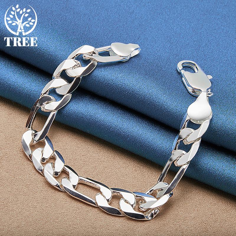 925 Sterling Silver 12mm Side Chain Bracelet Jewelry